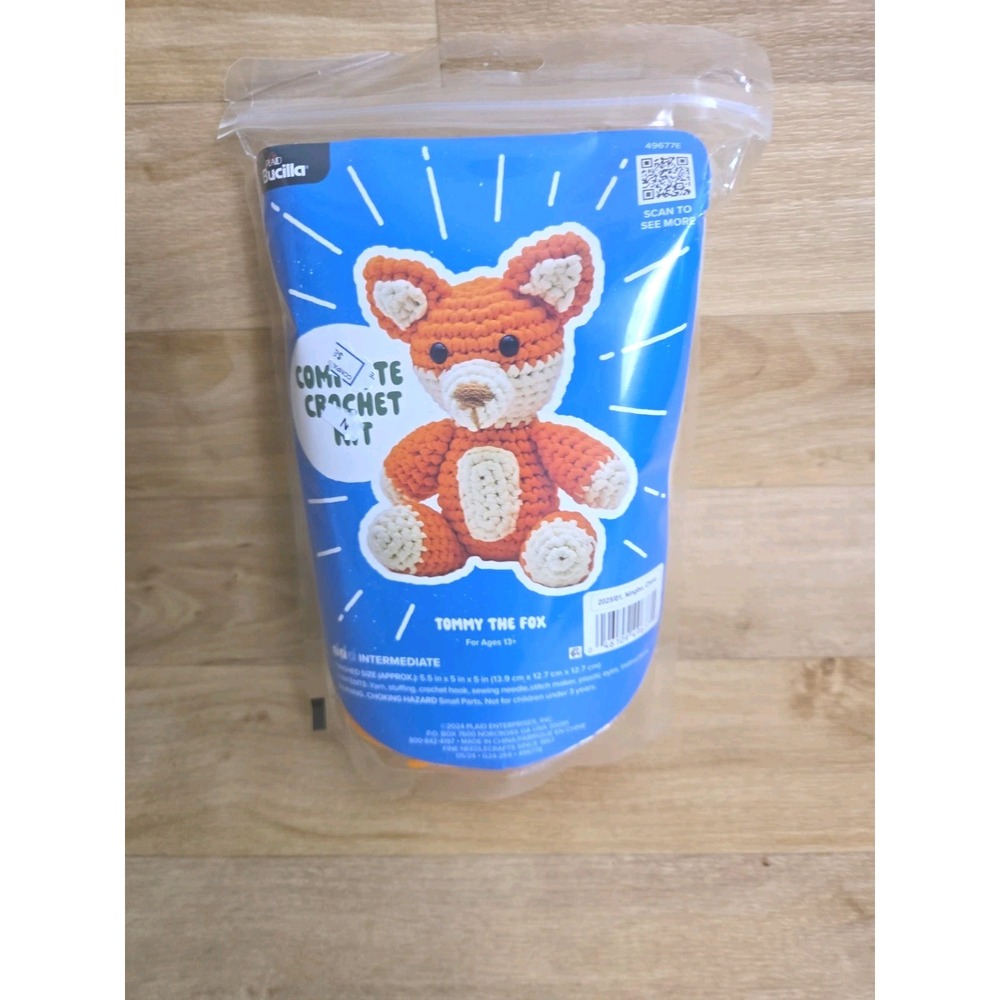 Bucilla Amigurumi Complete Crochet Kit Tommy the Fox 49677E Orange White 5in